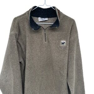 Vintage Image Mackinac Island Sherpa Fleece 1/4 Zip Pullover Medium Brown